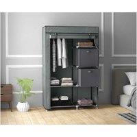 Grey Fabric Wardrobe with 5 Compartments, Hanging Rail & Drawers - Steel Frame, Space-Saving Bedroom Storage