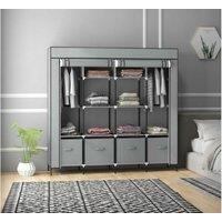 HOMCOM Fabric Wardrobe - 10-Section, 2 Rail, 4 Drawer Portable Storage, Steel Frame, Contemporary Bedroom Organiser