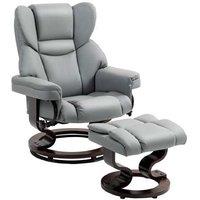 Faux Leather Recliner Chair & Footstool - Ergonomic Swivel Armchair, Light Grey, Modern Home Lounge Seating