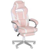 Faux Leather Ergonomic Reclining Gaming Chair with Footrest - Adjustable Height, Pink/White