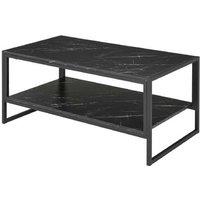 Faux Marble Coffee Table - Black Metal Frame, Two-Tier, Contemporary Living Room Centrepiece