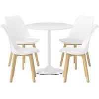 Modern White 5-Piece Dining Table & Chair Set - Space-Saving, Beech Wood Legs
