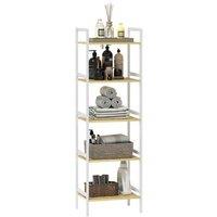 Bamboo 5-Tier Adjustable Storage Shelf Unit - Water-Resistant, Space-Saving, Minimalist