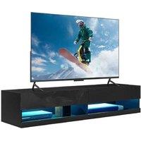 Black High-Gloss Floating TV Stand with LED Storage - Contemporary Wall-Mounted Unit, Fits up to 65" TVs