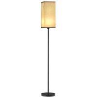 Modern Standing Floor Lamp with Linen Shade & Foot Switch - E27, Black
