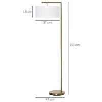 Modern Linen Floor Lamp - Gold/White, Round Base, Tall Reading Light