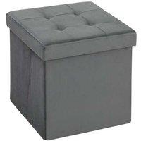 Foldable Velvet-Feel Storage Ottoman Box - Grey, 37.6L, High-Density Foam, Space-Saving