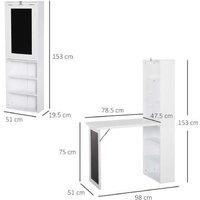 Folding Convertible Desk with Bookshelf - Space-Saving Living Room Furniture, MDF, White Finish