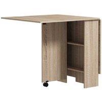 Small Drop Leaf Table with Shelves - Compact Wood Storage Solution on Wheels