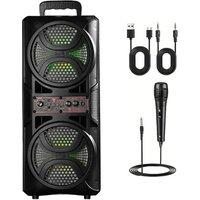 Alivio Portable Dual 6.5 Wireless Bluetooth Speaker with Mic FM Radio USB and AUX