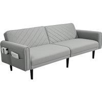 2-in-1 Convertible Sofa Bed with Adjustable Backrest, Storage, Thick Cushions, and Wooden Frame - Cream or Grey