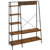 Industrial Metal & Wood Hallway Storage Unit with Shoe Rack, Shelves & Hooks - Brown