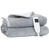 Electric Heated Throw Blanket with Timer - Dual Control, Machine Washable, Grey