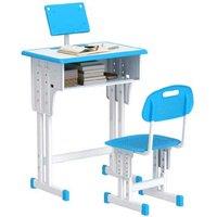 Kids Adjustable Desk & Chair Set - Blue - Ages 6-12 - Educational Study Table & Storage