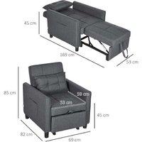Grey Fabric Pull-Out Sofa Bed Chair - Convertible Single Sleeper, Modern Compact Design