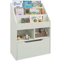 Kids Wooden Bookshelf & Toy Organiser with Storage Drawer, Wheels - Space-Saving, Safe, 30kg Capacity