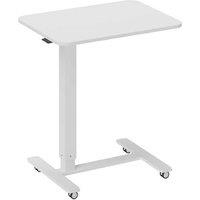 Adjustable White Laptop Desk on Wheels - Mobile Living Room Workstation, Steel Frame, Space-Saving