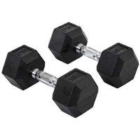 Rubber Hex Dumbbells Set - Heavy-Duty Rubber, Anti-Roll Design, Compact Home Gym Weights
