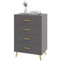 4-Drawer Modular Bedroom Dresser - Embossed Minimalist Grey/Gold, Wood & Aluminium Storage