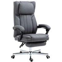 Ergonomic High Back Office Chair with Adjustable Footrest - Dark Grey Linen, 120kg Capacity