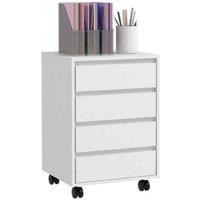 White Wooden Four-Drawer Office Filing Cabinet with Wheels - Space-Saving Mobile Storage