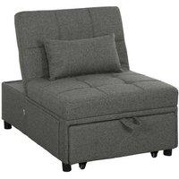 Charcoal Grey Four-In-One Folding Sleeper Chair Bed - Linen Upholstery, Adjustable Recliner, Space-Saving Single