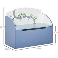 Kids Blue Wooden Toy Storage Bench with Seat - 60L, Animal Print