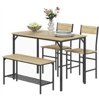 Classic Wood-Effect 4-Seater Dining Table Set with Space-Saving Bench & Chairs