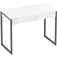High Gloss Contemporary Work Table with Storage Drawers - White, Steel Frame, Compact Living Room Desk