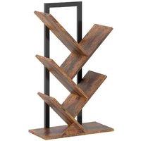 Four-Section Tree Bookcase Storage - Wood-Effect, Industrial Steel Frame, Space-Saving Design