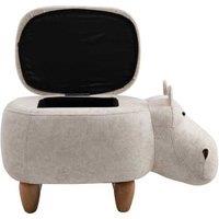 Cream Hippo Storage Stool - Kids Animal Ottoman with Wooden Frame, Padded Seat & Hidden Storage