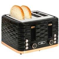 Four-Slice Rippled Toaster - Sleek Black, Multi-Function, Family Size