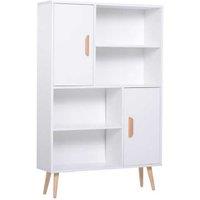White Wood Bookcase Storage Unit with Doors - Modern Minimalist, 80x23.5x123cm
