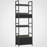 Industrial 6-Tier Metal & Wood Bookcase with Modular Fabric Drawers - Tall Storage Shelf Unit
