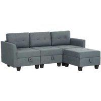 L' Shape Modular Fabric Corner Sofa with Storage - Modern 4-Seater