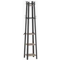 Industrial Metal & Wood Coat Stand with 8 Hooks, 4 Shelves - Space-Saving Hallway Storage Rack