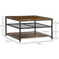 Square Industrial Coffee Table - 3-Tier - Rustic Brown Metal Frame - Living Room Storage