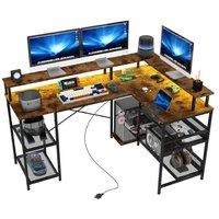 L Shaped Corner Desk with LED Lighting, Power Outlets & Storage - Contemporary Home Office & Living Room Furniture