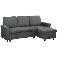 Charcoal Grey Fabric Corner Sofa Bed with Storage Chaise - 3-Seater, Modern L-Shaped
