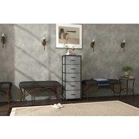Industrial 5-Drawer Fabric Chest - Steel Frame, Wood-Effect Top, Tall Storage Dresser (Dark Grey)