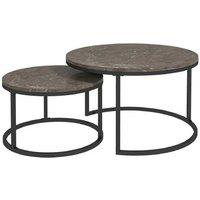 Set of 2 Nesting Round Coffee Tables - Marble-Effect Top, Space-Saving Contemporary Living Room Furniture