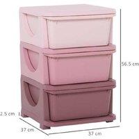 Kids Plastic Toy Storage Drawers - Pink, Stackable, 3-Drawer Modular Unit