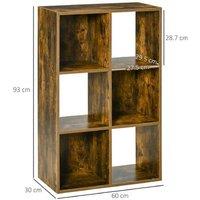 6-Compartment Wood Bookcase - Industrial Storage Shelf - Brown, Multi-Functional