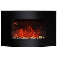 LED Curved Glass Electric Wall Mounted Fireplace with Remote & 7-Colour Ambience
