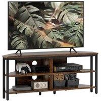 Industrial-Style Corner TV Stand with Storage Shelves - Metal & Wood, Space-Saving, Modern
