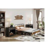 Industrial Double Bed Frame - Metal & Wood-Effect, Under-Bed Storage, Sturdy 200kg Capacity