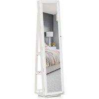Lockable Full Length Jewellery Cabinet Mirror - 360 Rotating, Modern Glass, White Wood Frame