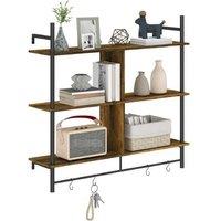 Three-Tier Industrial Floating Shelf - Steel & Wood, Space-Saving Wall Storage, 29kg Capacity