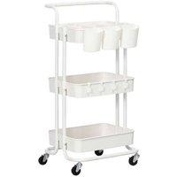 3-Tier Metal Storage Trolley with Handle & Wheels - White, Space-Saving, Multipurpose Organiser