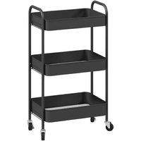 Three-Tier Metal Storage Trolley - Steel, Rolling, Space-Saving Organiser Cart